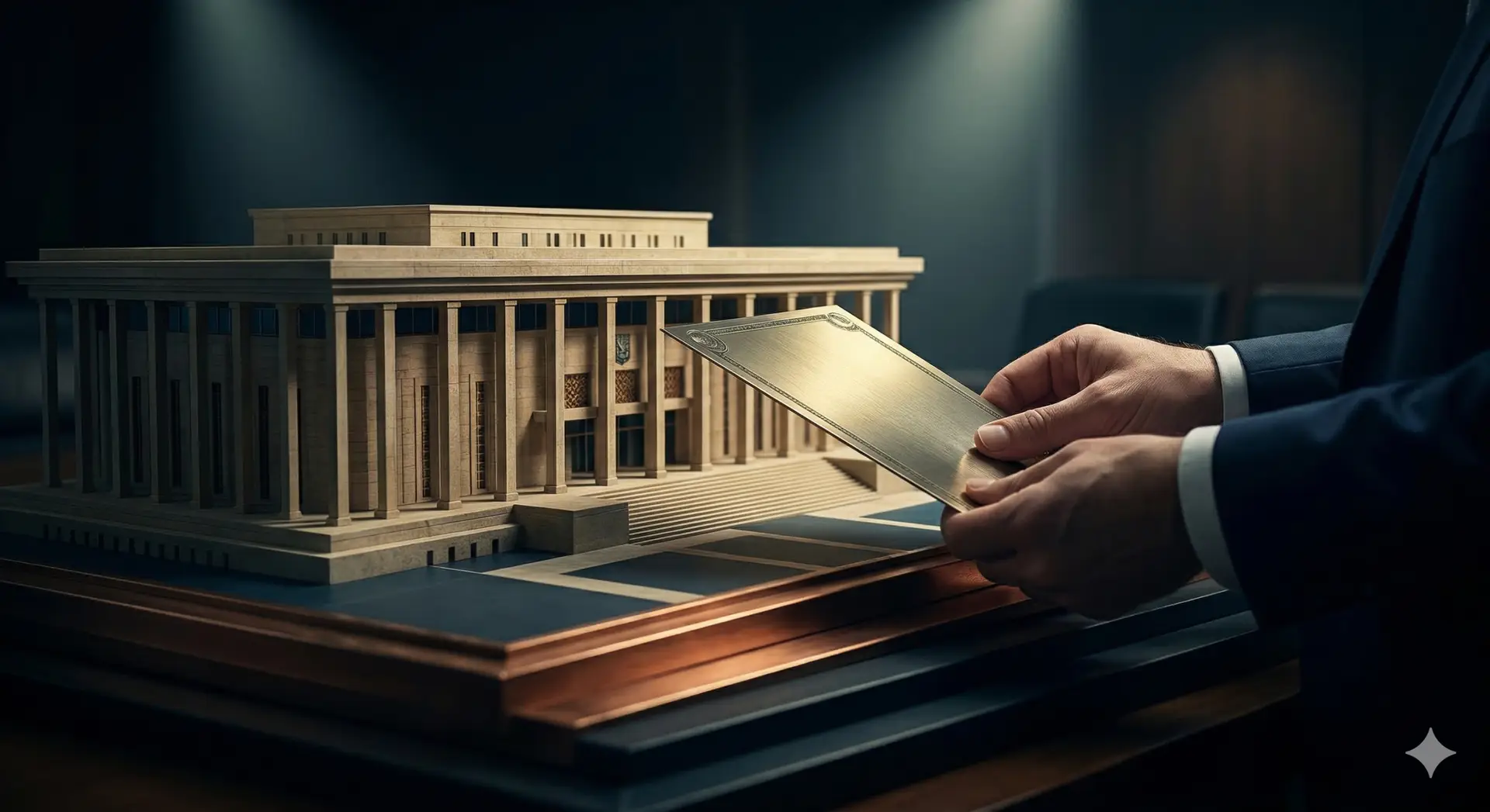 A high-stakes, realistic close-up photograph illustrating a strategic foreign entity's hand holding a tender document, aiming to comply with the 2026 regulations regarding Israel government tenders for foreigners