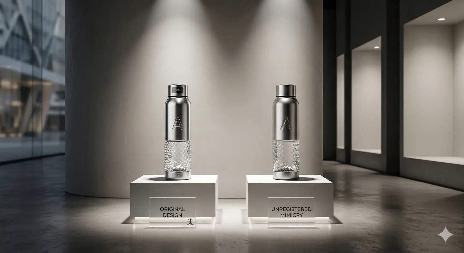 Visual comparison of an original luxury product design versus an unregistered mimicry, illustrating the legal concept of Gnevat Ayin or Passing Off in Israel, perfect for the RNC Group expert guide