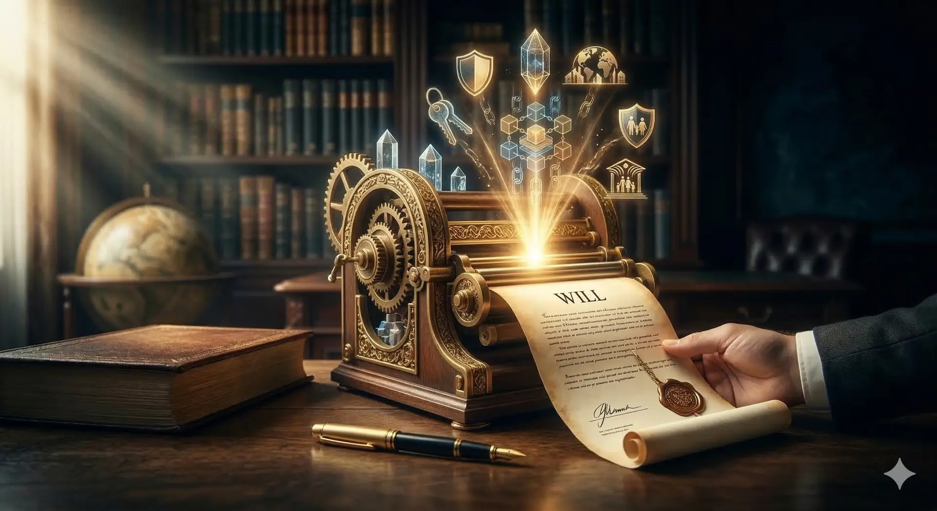 מחולל צוואות אקטיבי של RNC Group: חילול והורדת צוואה מקצועית המכסה נכסי קריפטו, IP והון משפחתי לתוך מסמך מוכן לחתימה.