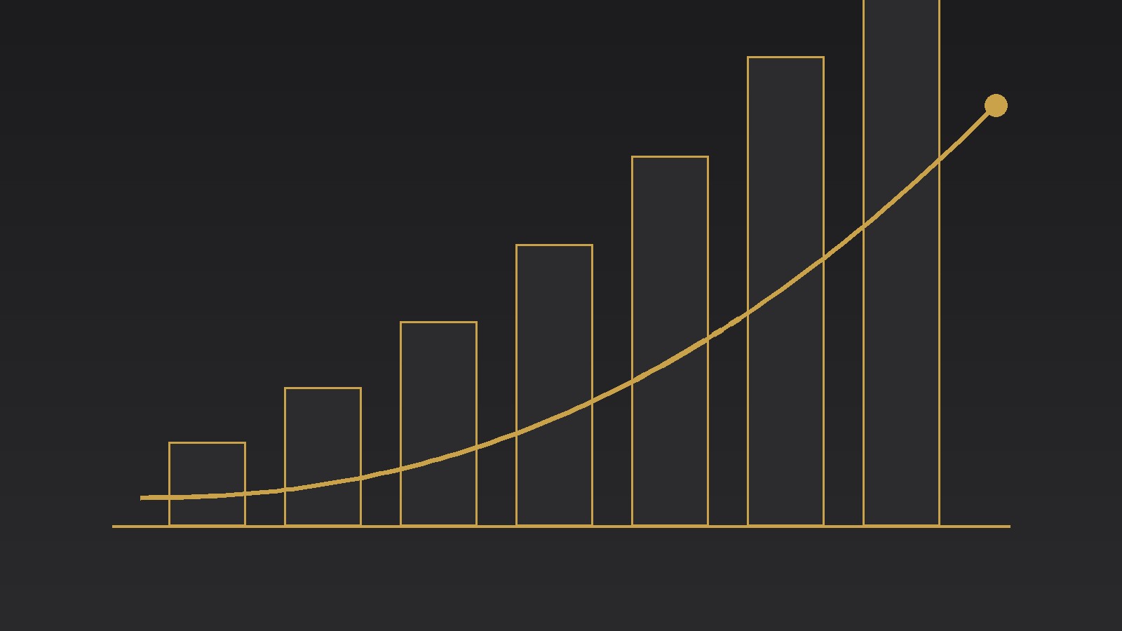 Gold stepped bars and a rising gold line on a charcoal background, illustrating interest growing on an unpaid judgment debt